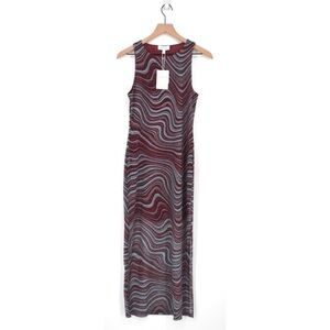 NEW & Other Stories Mesh Marble Sleeveless Midi Dress Burgundy Blue Women's S